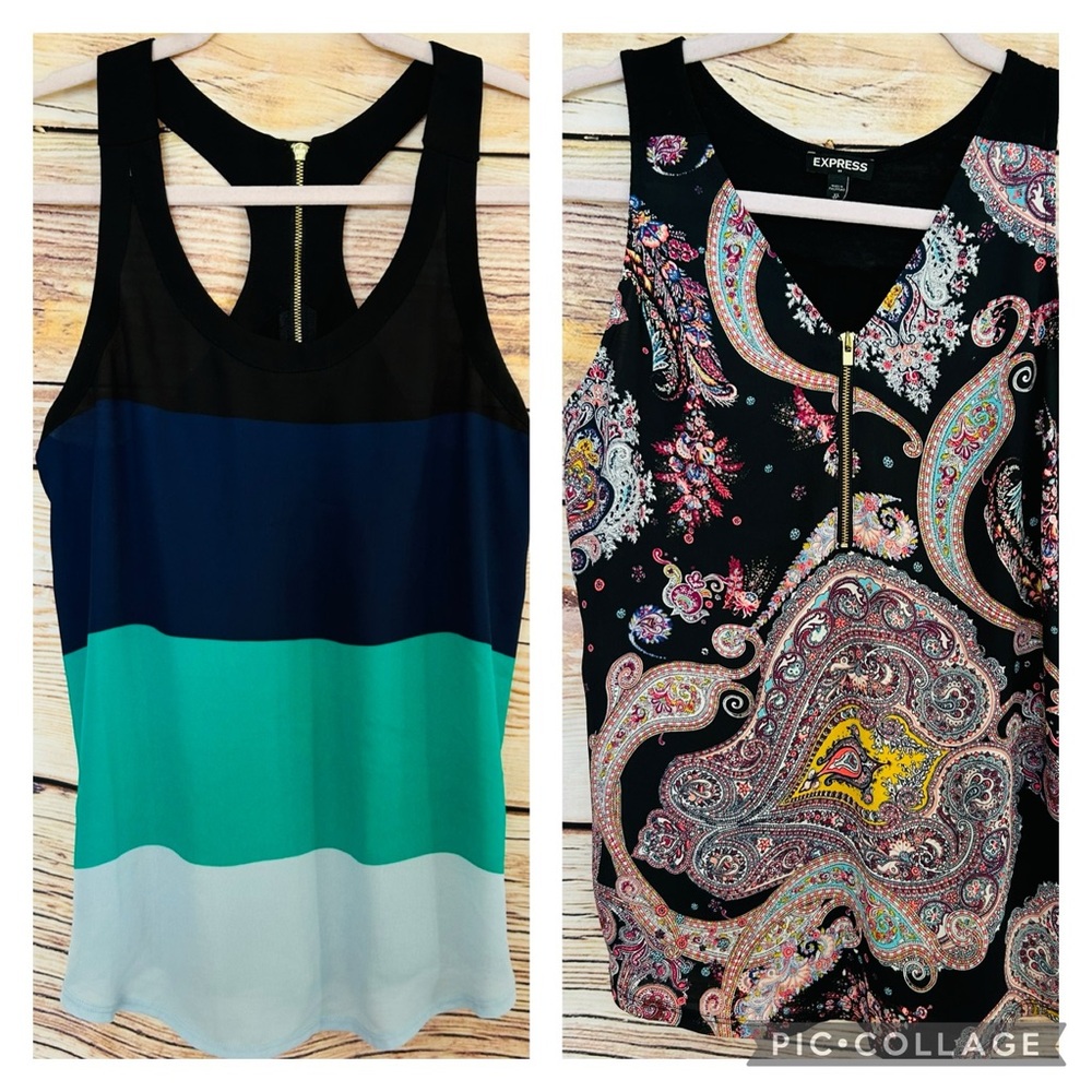 Express Women’s Multicolor Zipper Accent Chiffon Sleeveless Blouse 2pk Size XS